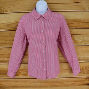 IZOD Button Up Shirt Womens‎ Size XL Pink Striped 100% Cotton Long Sleeve Collar